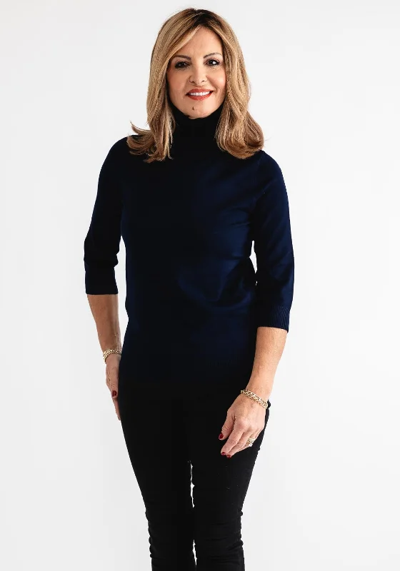 Don’t Wait – Shop Today!Anonymous Roll Neck Cropped Sleeve Sweater, Navy