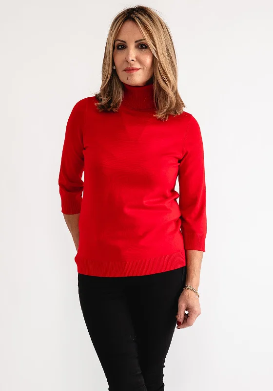 Limited Deals, Unlimited Savings!Anonymous Roll Neck Cropped Sleeve Sweater, Red