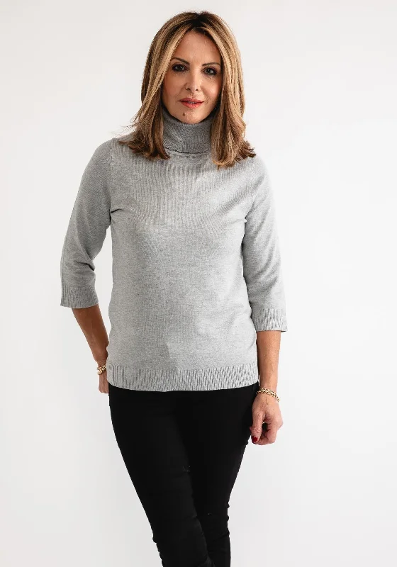 Get the Best for Less!Anonymous Roll Neck Cropped Sleeve Sweater, Silver