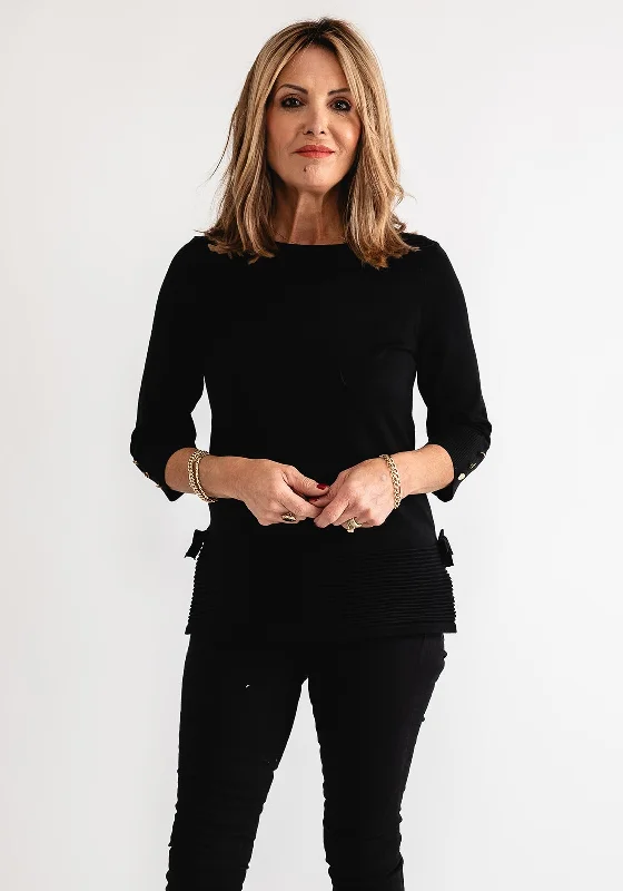 Save Like Never Before!Anonymous Fine Knit Bow Trim Sweater, Black