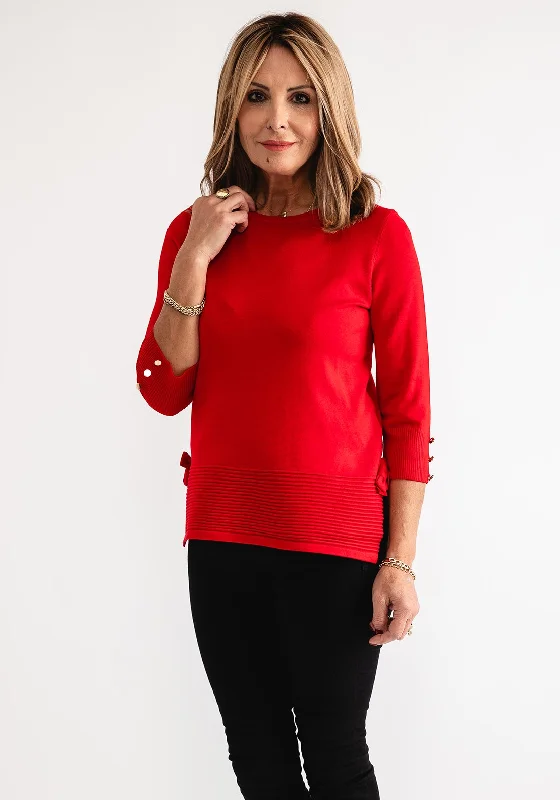 Your Chance to Save is Now!Anonymous Fine Knit Bow Trim Sweater, Red