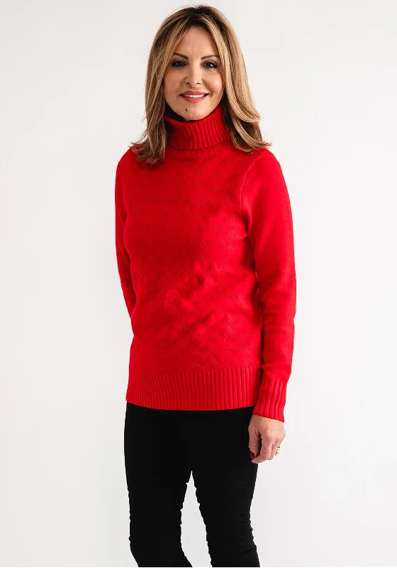 Time to Save Big!Anonymous Textured Knit Roll Neck Jumper, Red