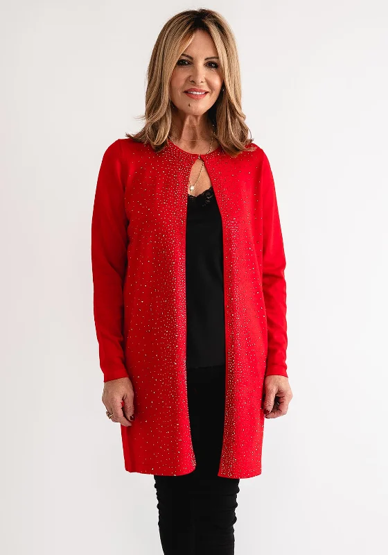 Your Wallet Will Thank You!Anonymous Open Front Embellished Cardigan, Red