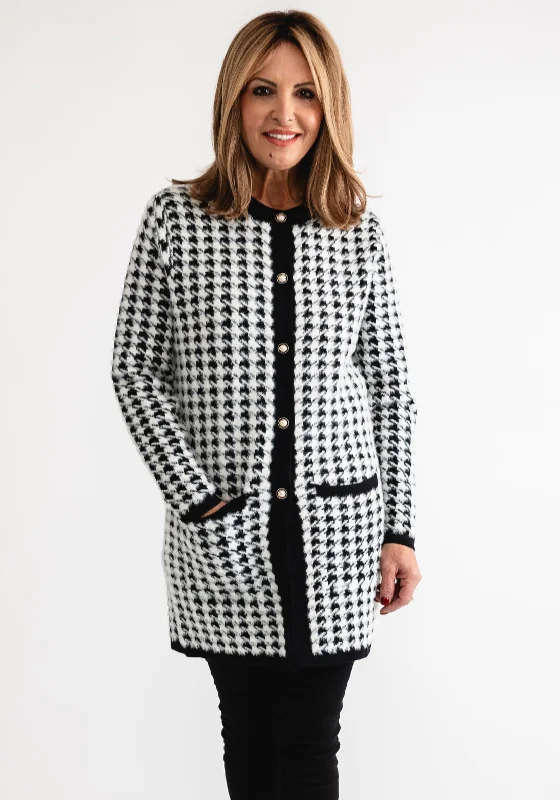 Your Exclusive Offer Awaits!Anonymous Fluffy Knit Houndtooth Print Button Cardigan, Black