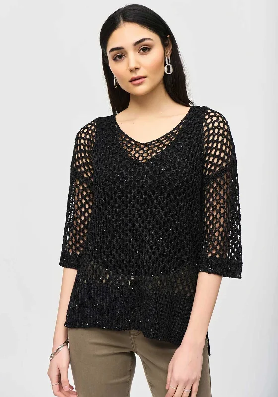 One Click Away from Big Savings!Joseph Ribkoff Sequinned Crochet Sweater, Black