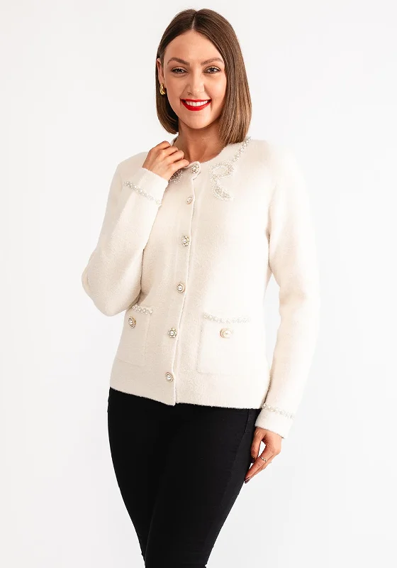 Shop Today, Save Tomorrow!Leo and Ugo Pearl Embellished Bow Detail Cardigan, Cream
