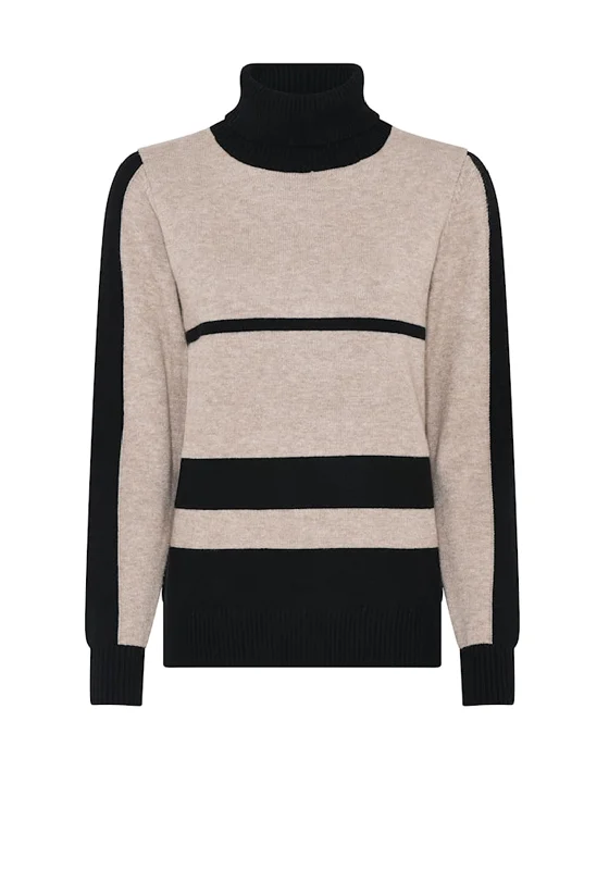 Exclusive Savings This Week!Micha Colour Block Polo Neck Jumper, Black and Camel
