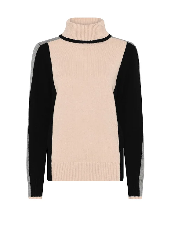Save Up to 50% Off!Micha Colour Block Polo Neck Jumper, Beige and Black