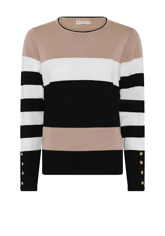 One Click Away from Big Savings!Micha Colour Block Striped Sweater, Beige