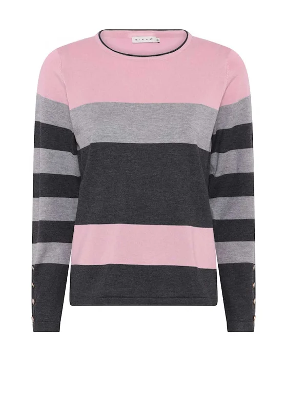 Limited Time Offer!Micha Colour Block Striped Sweater, Grey and Pink
