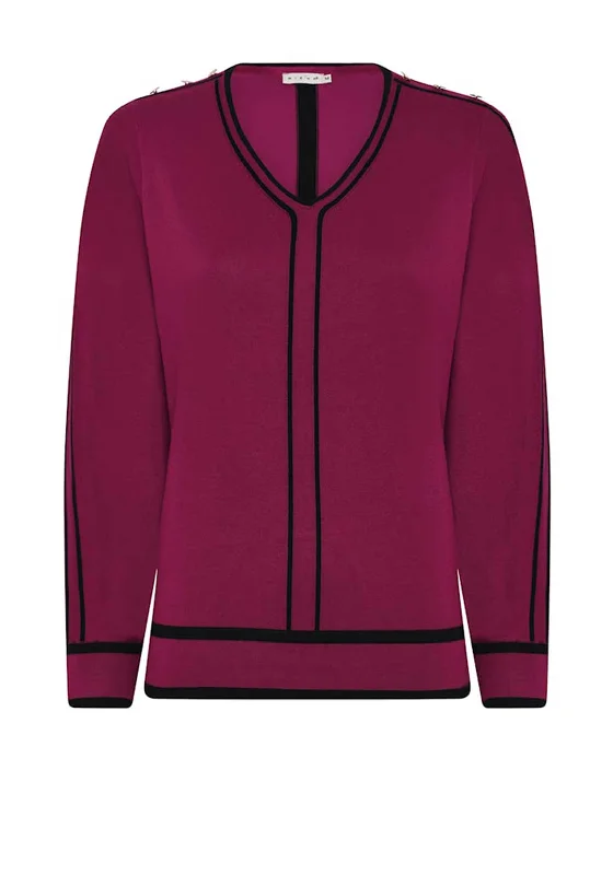 Buy More, Save More!Micha V Neck Colour Block Sweater, Dark Pink