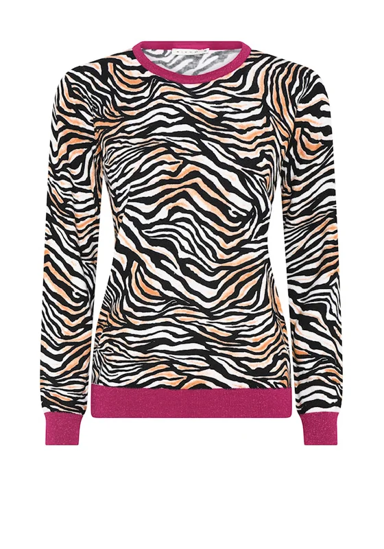 Great Deals, Just for You!Micha Glitter Trim Zebra Print Sweater, Camel and Wine