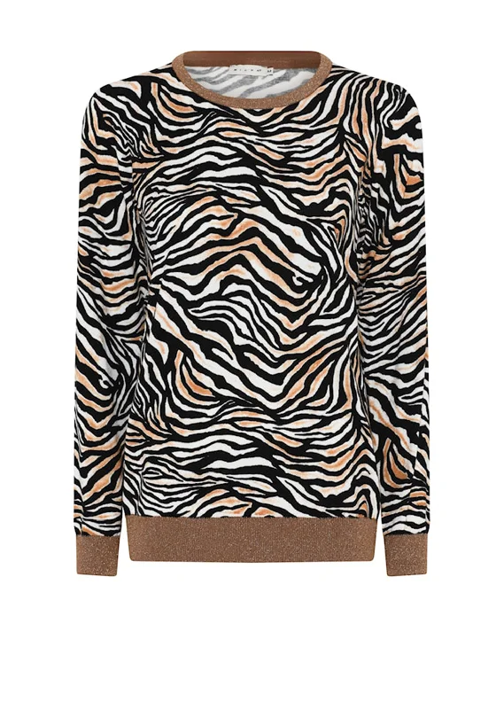 Special Discounts Inside!Micha Glitter Trim Zebra Print Sweater, Camel and Cognac