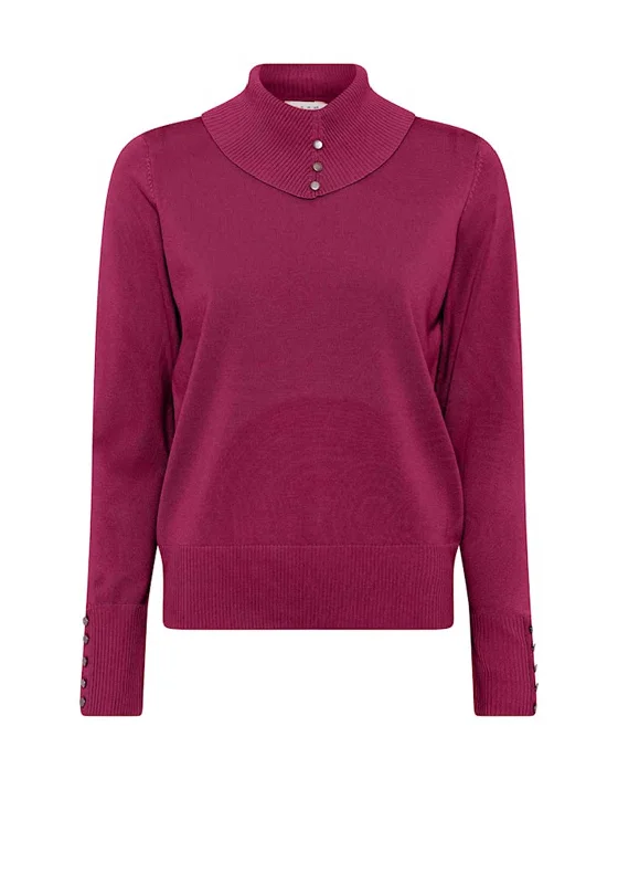 Unbeatable Prices!Micha Button Detail Polo Neck Sweater, Dark Purple