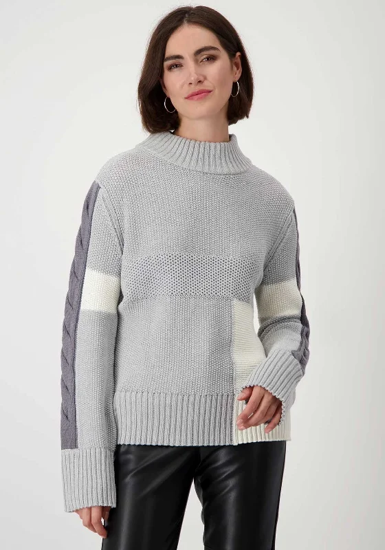 Save More When You Shop More!Monari Colour Block High Neck Jumper, Grey