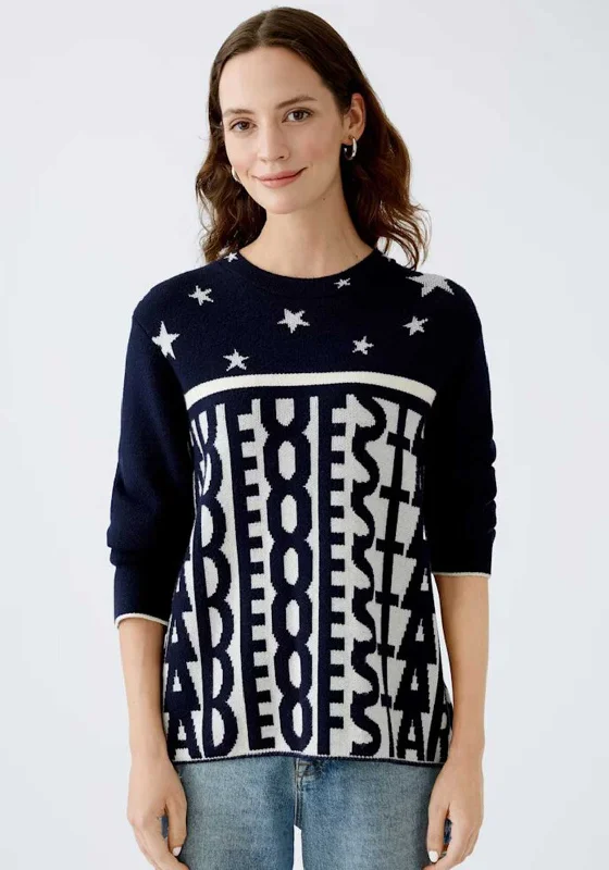 One Click Away from Big Savings!Oui Mongram Star Jacquard Knit Jumper, Navy