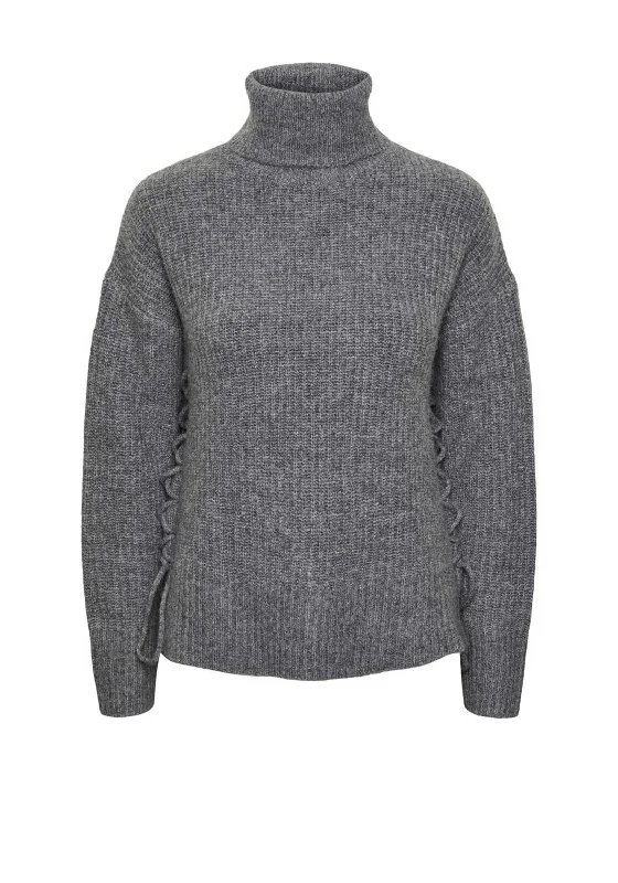 The Best Deals Won’t Wait!Pieces Radna Tie Detail Polo Neck Jumper, Grey