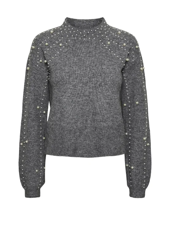 Get More for Less!Pieces Rea High Neck Pearl Jumper, Grey