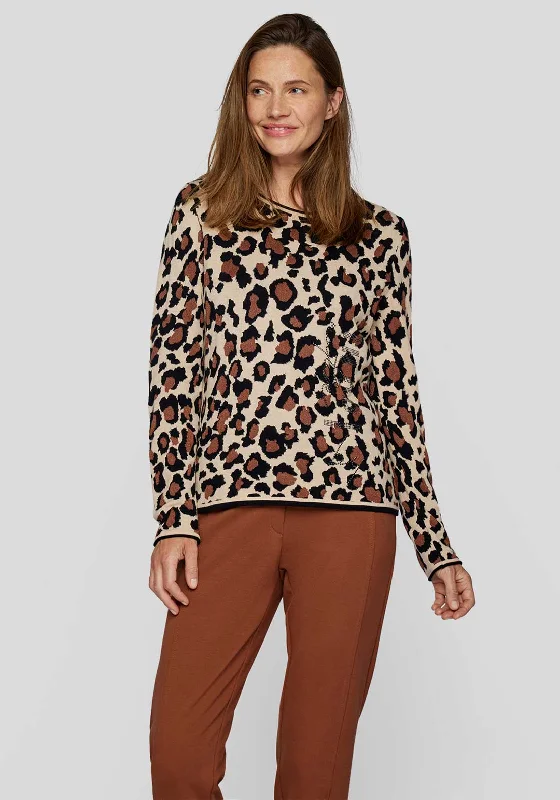 Stock Up and Save!Rabe Embellished Leopard Print Jumper, Brown