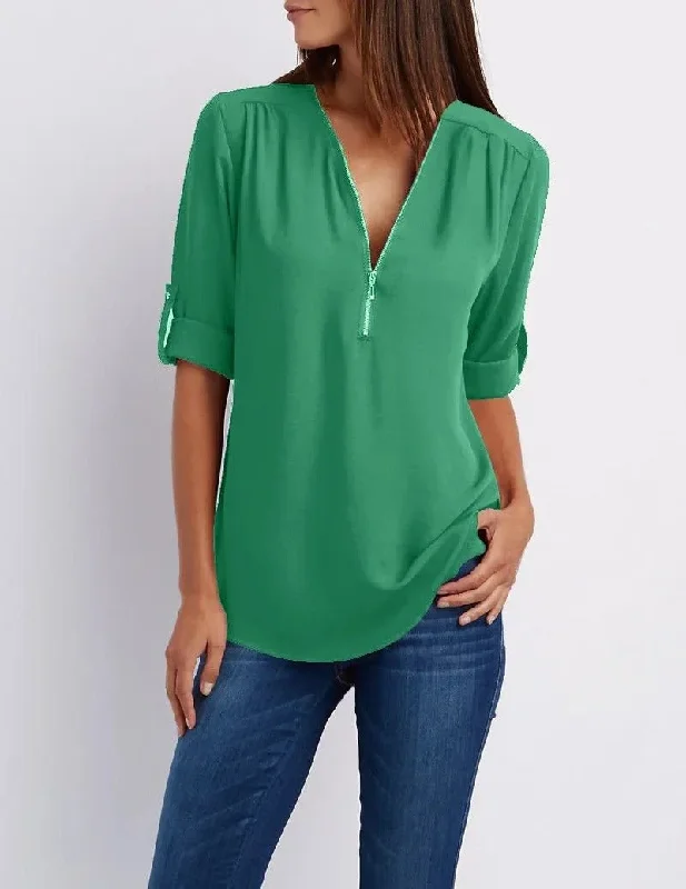 Huge Price Cuts Await!Ruby | Half-Zip Blouse