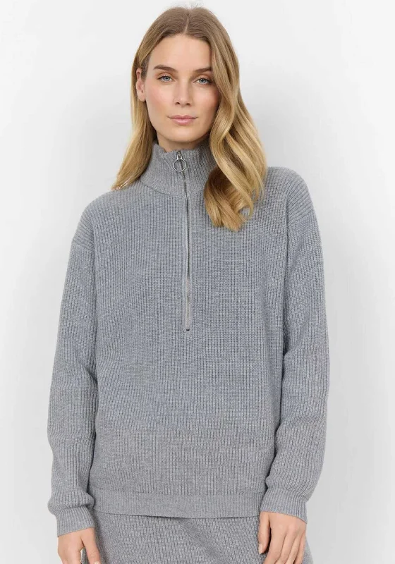 New Discounts Just Dropped!Soyaconcept Half Zip Rib Knit Jumper, Grey