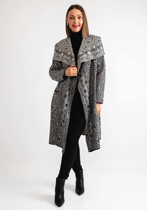 Crazy Discounts Inside!Serafina Collection Snake Print Knit Cardigan, Black and Beige