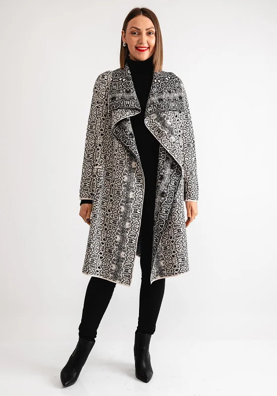 Upgrade for Less!Serafina Collection Snake Print Knit Cardigan, Beige and Black
