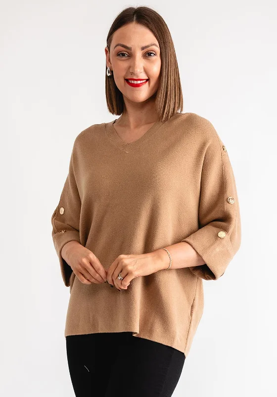 Lowest Prices Guaranteed!Serafina Collection Gold Button Detail Jumper, Camel