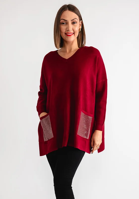 Your Shopping Wish, Our Discount Command!Serafina Collection Embellished Pocket Jumper, Wine