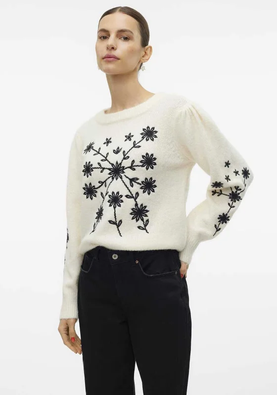 Special Offer – Act Fast!Vero Moda Gaia Floral Embroidered Jumper, Cream