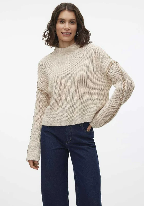 More Discounts, More Joy!Vero Moda Contrast Stitch High Neck Jumper, Beige