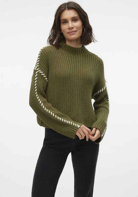 Every Deal is a Steal!Vero Moda Contrast Stitch High Neck Jumper, Green