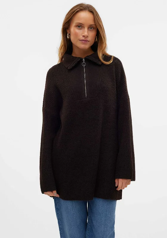 Shop Smart, Save Big!Vero Moda Pernilla Zip Neck Oversized Jumper, Brown