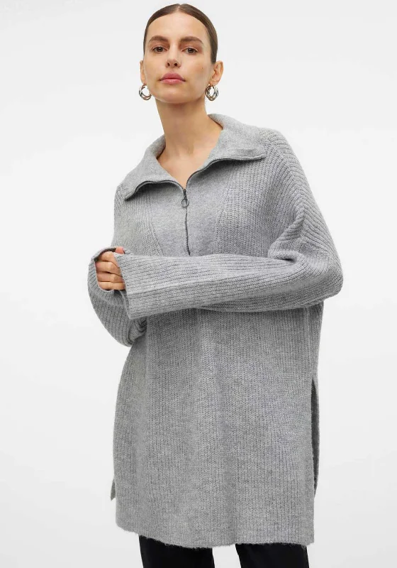 Grab Yours Before It’s Too Late!Vero Moda Pernilla Zip Neck Oversized Jumper, Grey