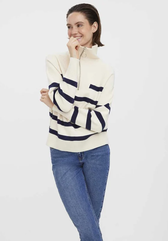 Unlock Huge Savings Now!Vero Moda Saba Striped Zip Neck Sweater, Beige