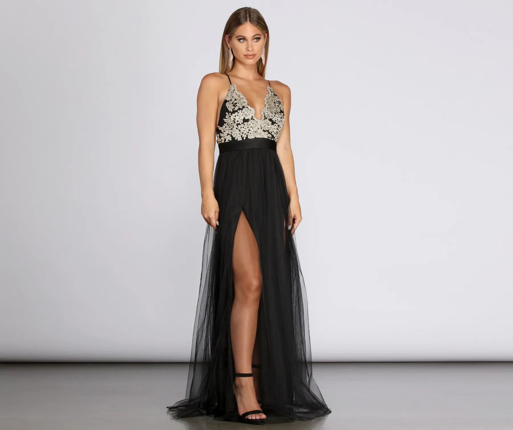 Score Big Savings Today!Arya Formal Embroidered Tulle Dress