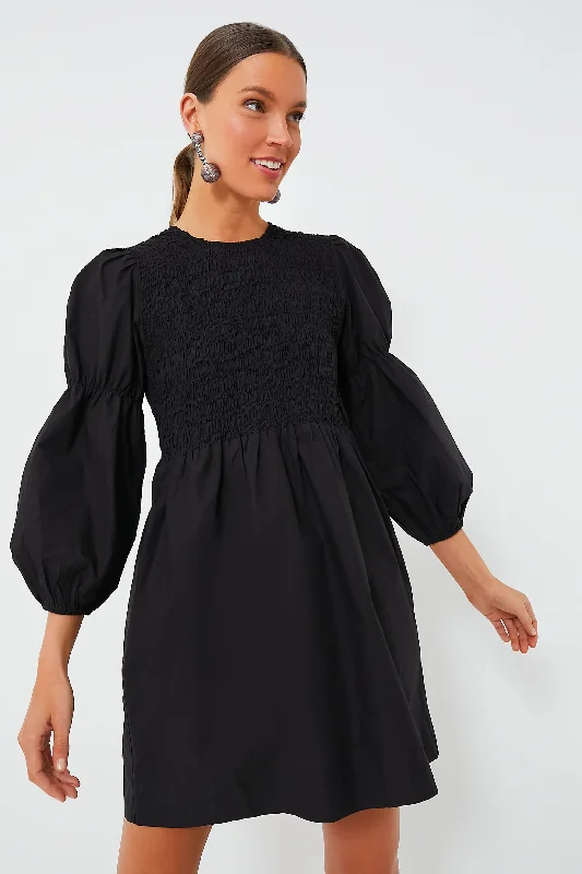 Buy More, Save More!Black Cotton Poplin Mini Smock Dress