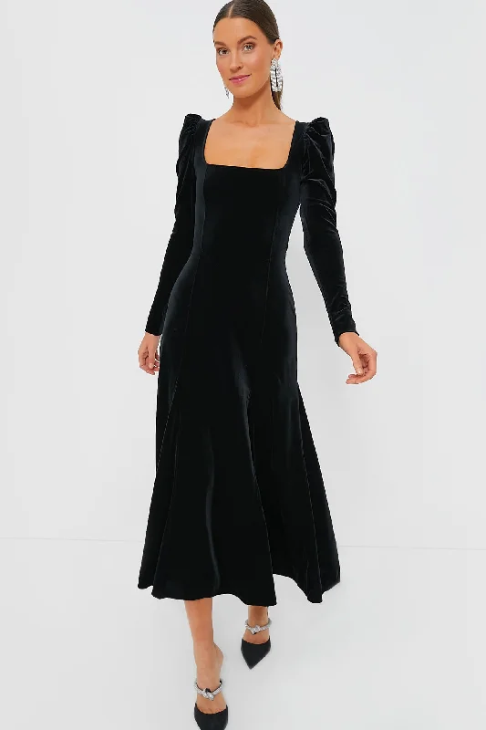 Act Fast – Limited Time Savings!Black Velvet Jersey Puff Sleeve Maxi Dress