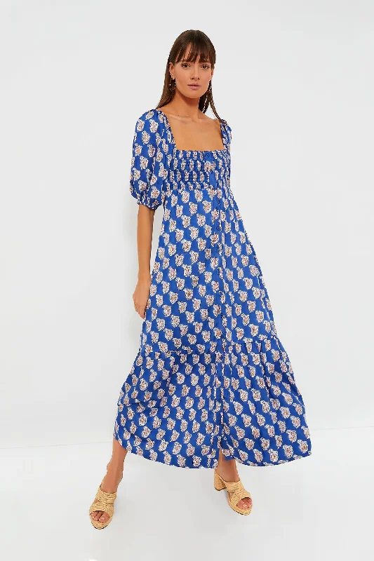 Shop Now and Save!Blue Paisley Flower Satin Santiago Maxi Dress