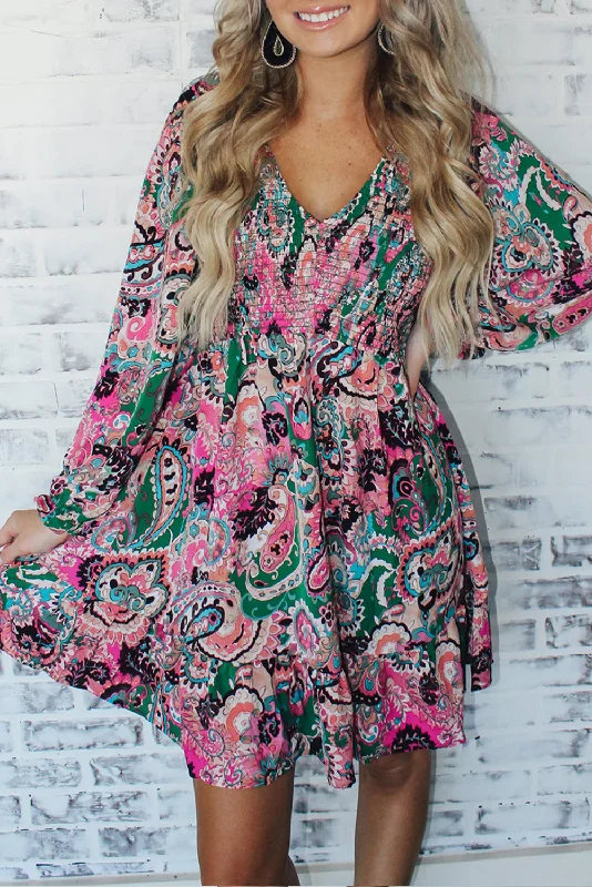The Best Offers Are Here!Paisley Ruffle Long Sleeve Dress