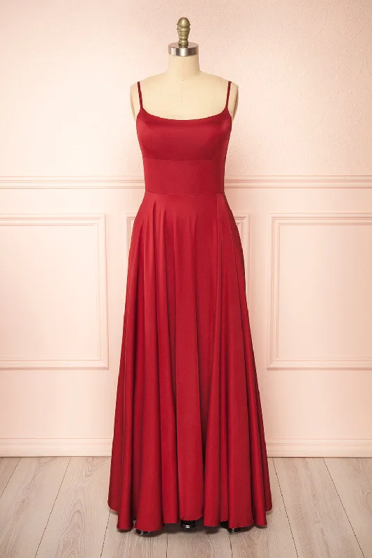 Seasonal Sale – Shop Now!Darcy Burgundy | Maxi Satin Dress w/ Slit