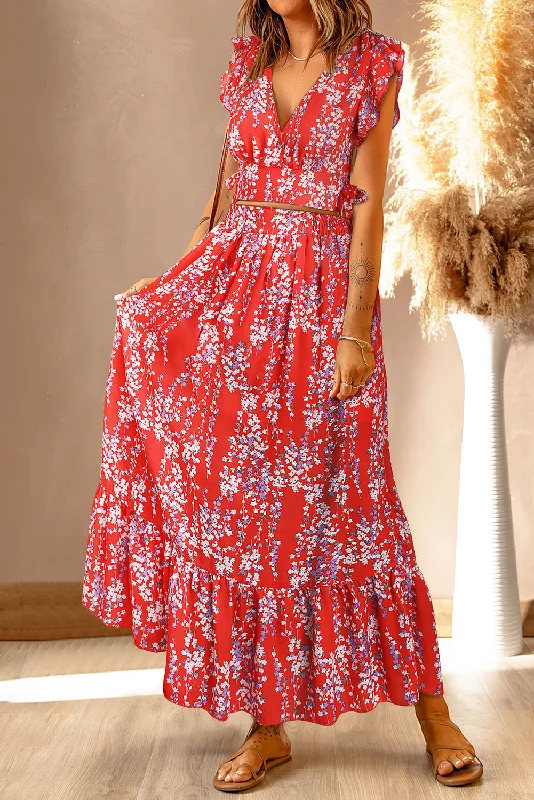 Limited Time Offer!Floral Crop Top and Maxi Skirt Set