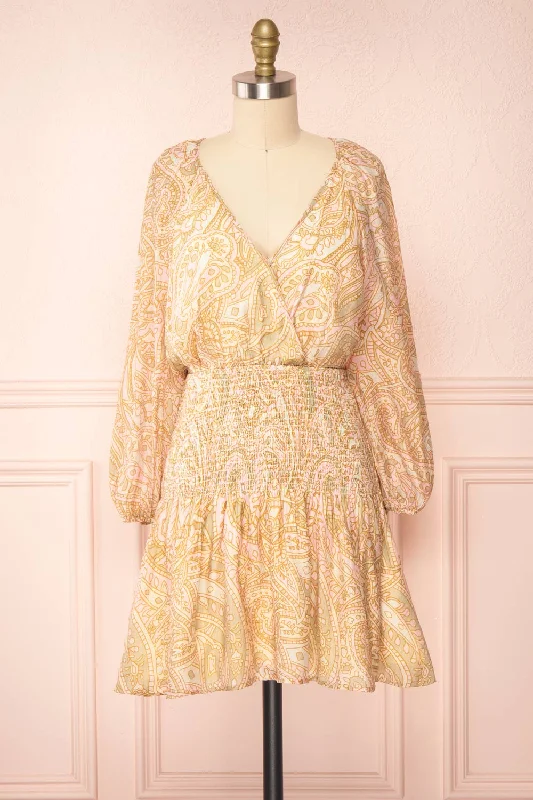 Biggest Sale of the Season!Freela | Short Paisely Patterned V-Neck Dress