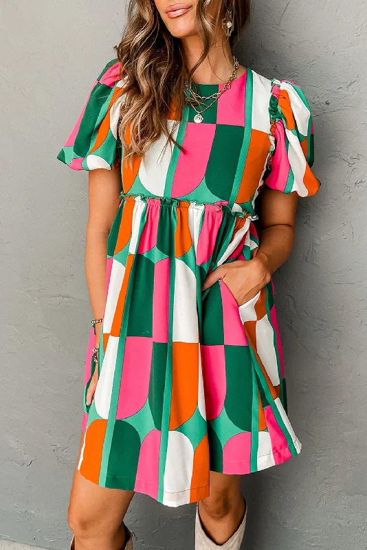 Save Money, Shop Happy!Abstract Puff Sleeve Dress