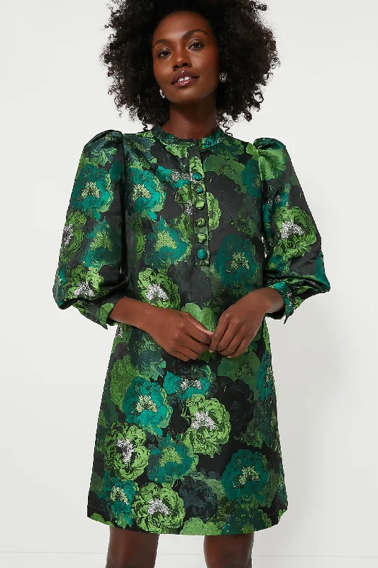 Huge Price Cuts Await!Green Jacquard Samantha Dress