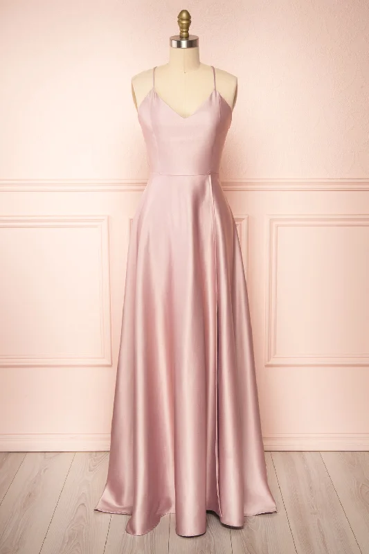 Huge Savings – Act Now!Julia Mauve | Satin Maxi Dress w/ High Slit
