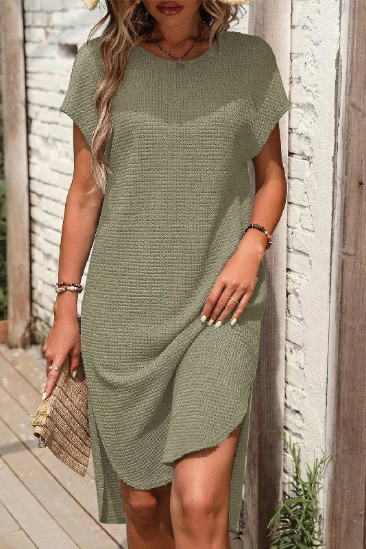 One Day Only – Huge Savings!Waffle Knit Side Slit Dress