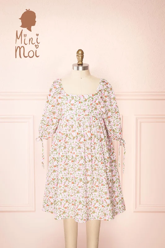 Time to Snag a Bargain!Kalla Mini | Pink 3/4 Puffy Sleeve Short Floral Dress