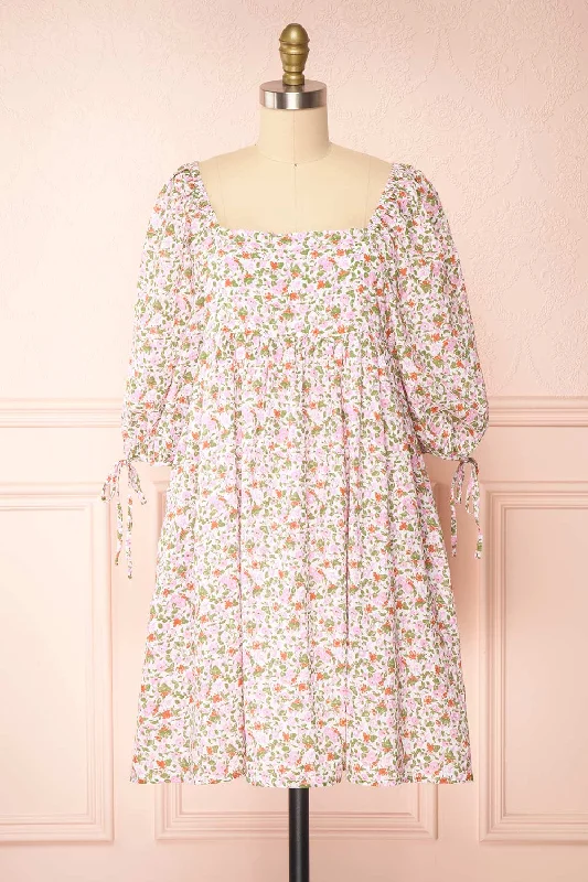 Save Like Never Before!Kalla | Floral Short Dress w/ 3/4 Puffy Sleeves