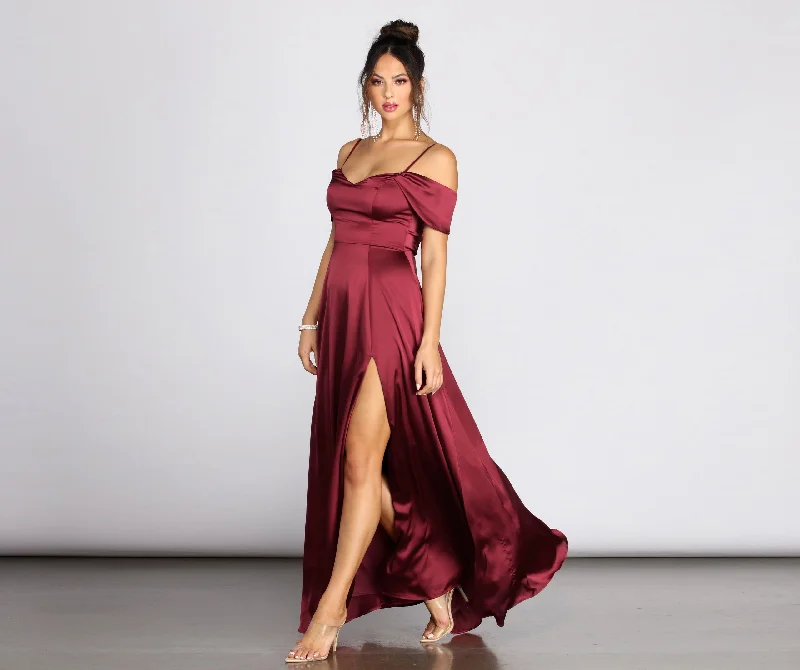 Unmissable Offers Await!Kara Satin Off Shoulder Formal Gown